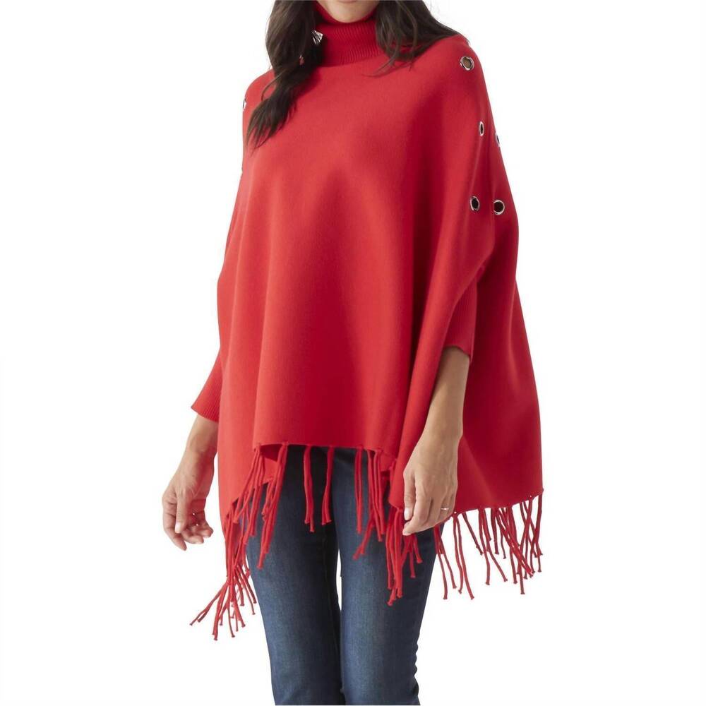 NEW K&K INTERIORS turtleneck ponchos with sleeves in red